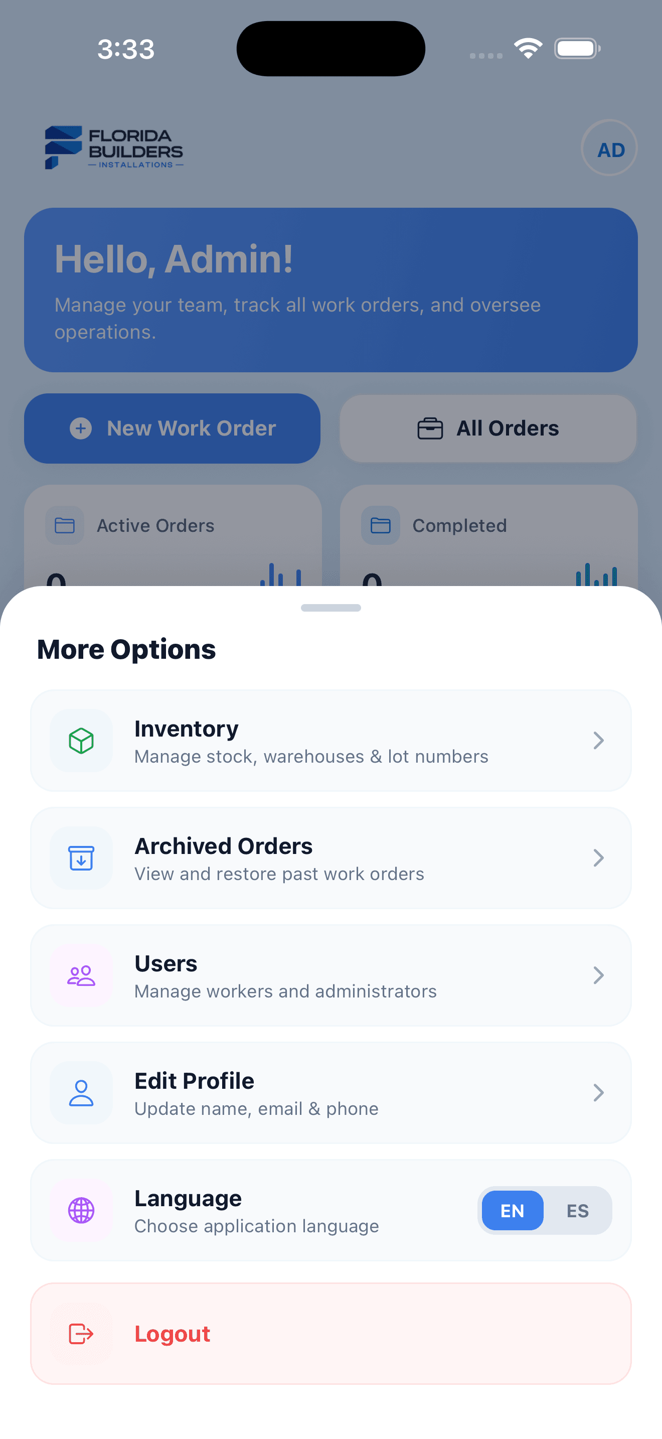 Florida Builders Options Drawer
